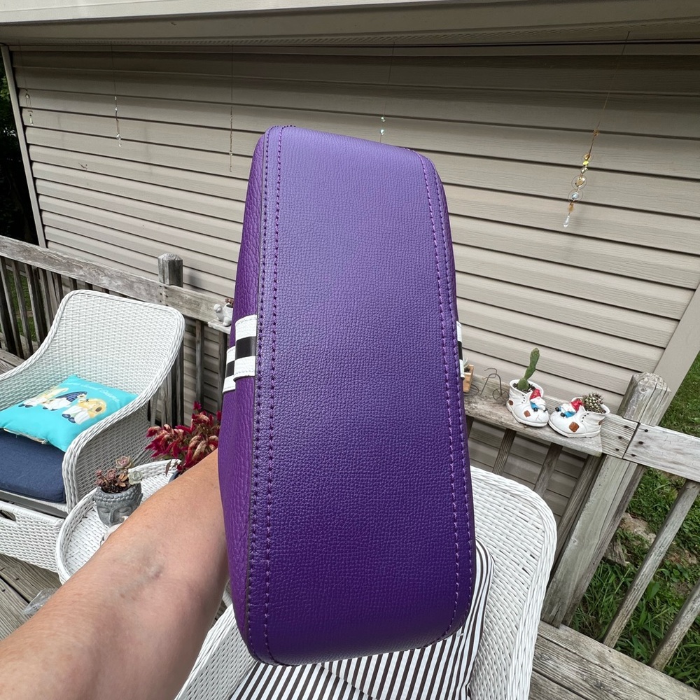 Henri Bendel Purple Tote with White and Brown Stripes - Picture 7 of 15